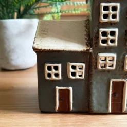 Ceramic Navy Blue 3 Houses Tea Light Holder -Home Decoration IMG E6727