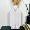 White Ribbed Oval Vase