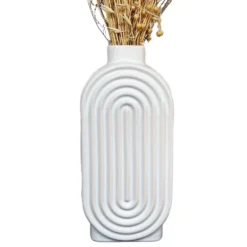 White Ribbed Oval Vase -Home Decoration IMG E7049copy