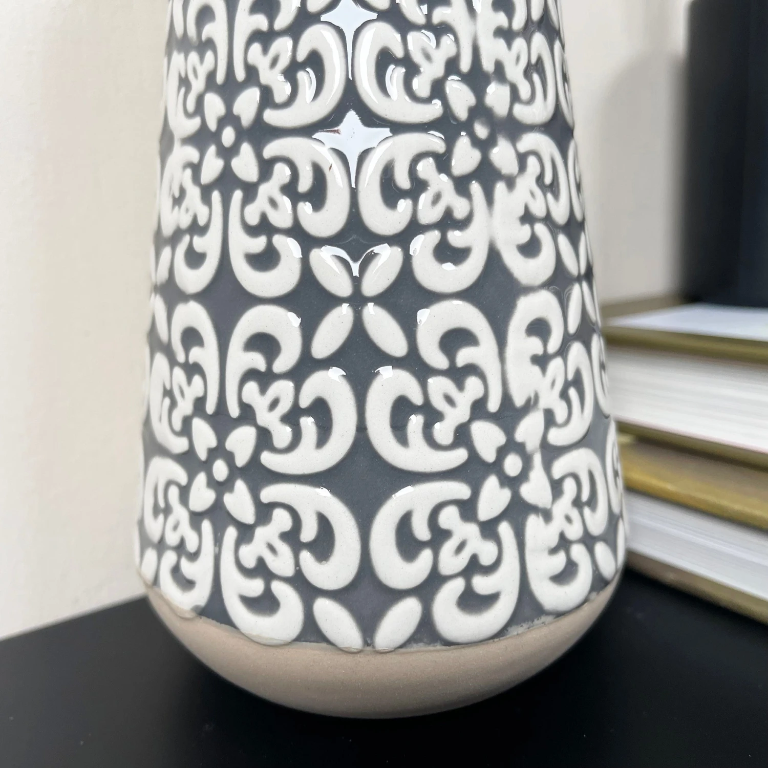 Grey Embossed Oval Serenity Vase 2 Grey Embossed Oval Serenity Vase - Image 2