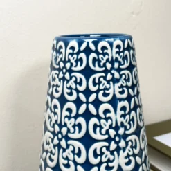 Blue Embossed Oval Serenity Vase -Home Decoration IMG E7088