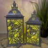 LED Grey Leaf Hurricane Lanterns