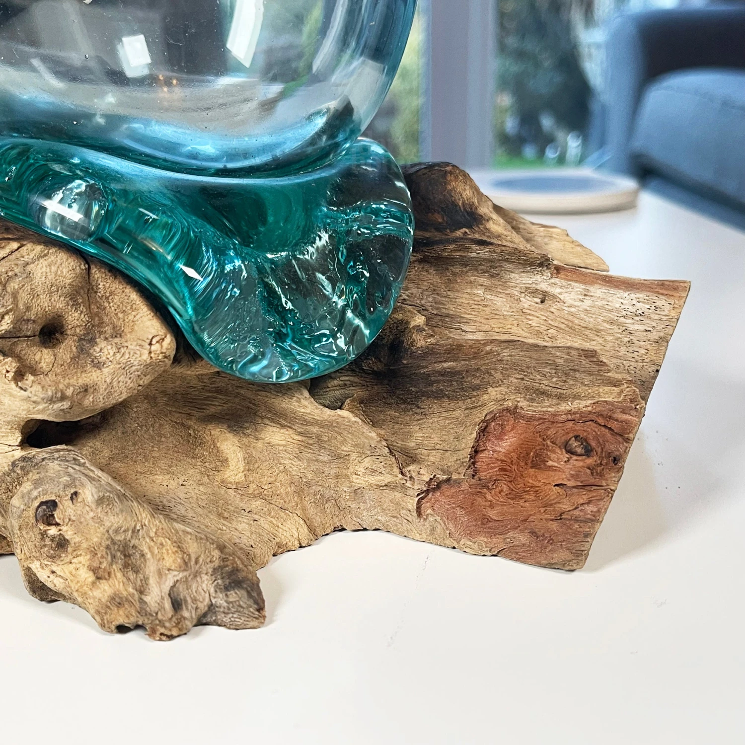 33cm Molten Glass Vase On Driftwood Stand 2 33cm Molten Glass Vase On Driftwood Stand - Image 2