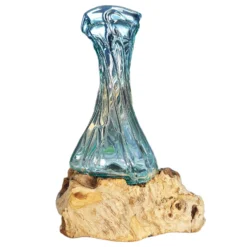35cm Crinkle Molten Glass Vase On Driftwood Stand -Home Decoration IMG E7365copy
