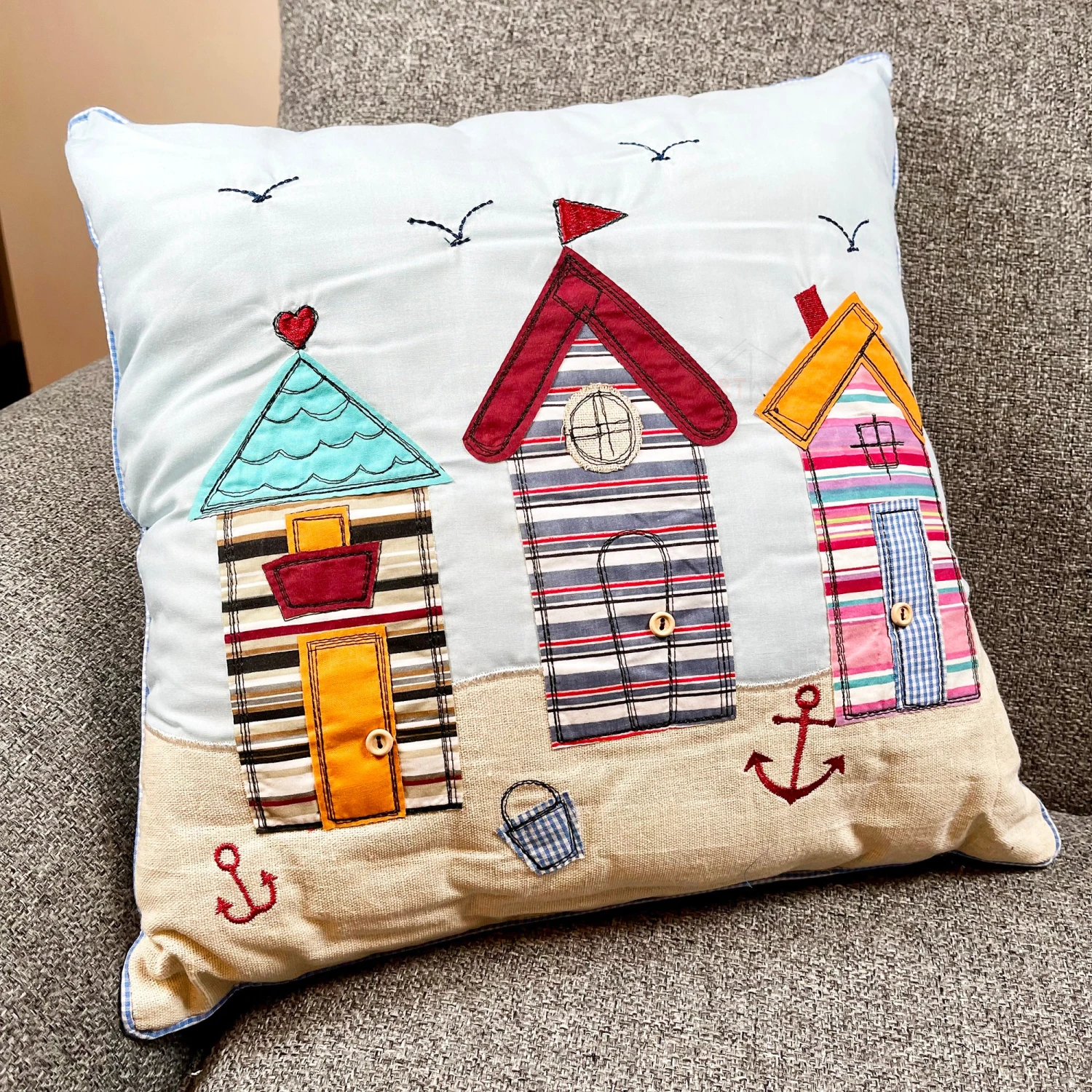 Handmade Coloured Square Beach Hut Cushion 40x40cm 1 Handmade Coloured Square Beach Hut Cushion 40x40cm