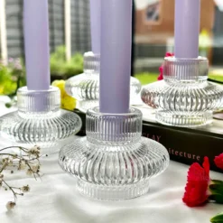 Double Sided Glass Candlestick Holder Set Of 4
