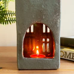 Tall Ceramic Grey House Tea Light Holder -Home Decoration IMG E7643 scaled