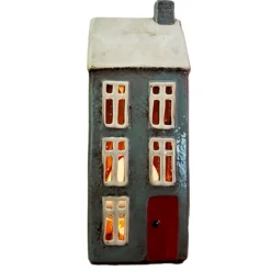 Tall Ceramic Grey House Tea Light Holder -Home Decoration IMG E7649copy scaled