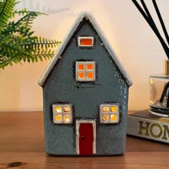 Ceramic Grey Cottage House Tealight Holder