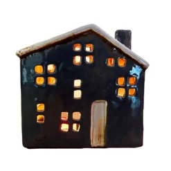 Blue Ceramic Town House Candle Holder -Home Decoration IMG E7673copy scaled