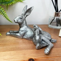 Silver March Hare & Baby Ornament