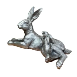 Silver March Hare & Baby Ornament -Home Decoration IMG E7812copy scaled