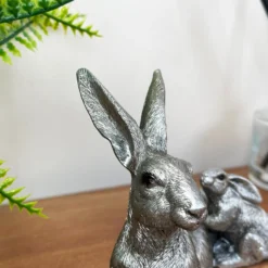 Silver March Hare & Baby Ornament -Home Decoration IMG E7818 scaled