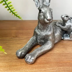 Silver March Hare & Baby Ornament -Home Decoration IMG E7819 scaled