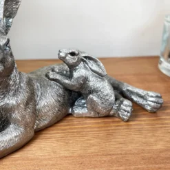 Silver March Hare & Baby Ornament -Home Decoration IMG E7820 scaled