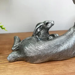 Silver March Hare & Baby Ornament -Home Decoration IMG E7821 scaled