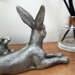 Silver March Hare & Baby Ornament -Home Decoration IMG E7822 scaled