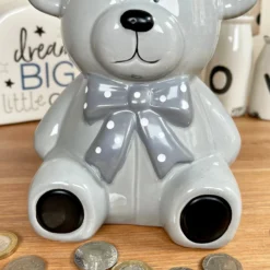 Ceramic Teddy Bear Moneybox - Light Grey -Home Decoration IMG E7870 editedBG