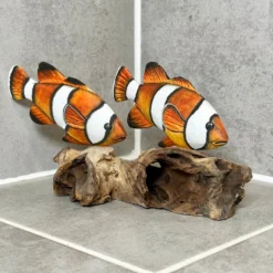 Clownfish On Driftwood Coral Sculpture