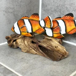 Clownfish On Driftwood Coral Sculpture -Home Decoration IMG E7929