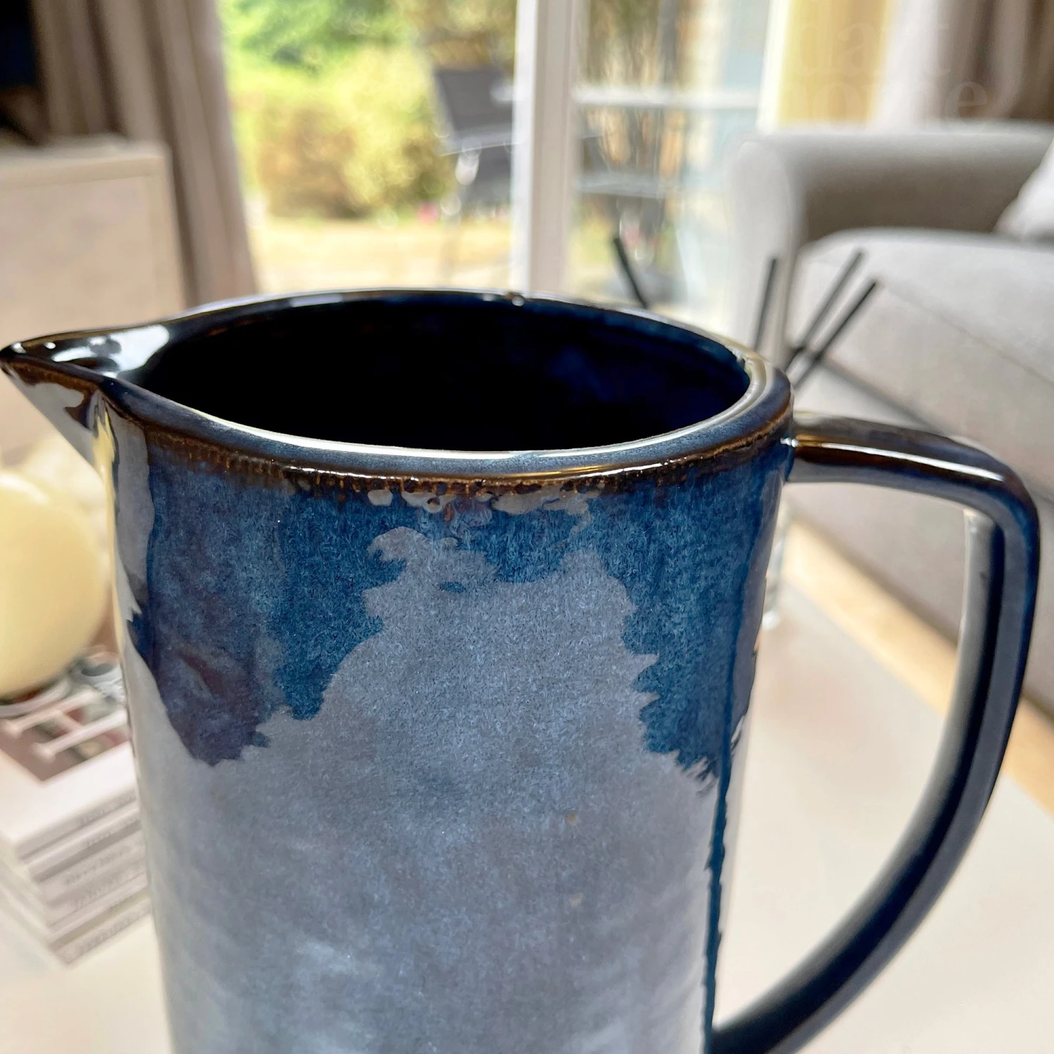 Stoneware Blue Flower Jug Vase 2 Stoneware Blue Flower Jug Vase - Image 2