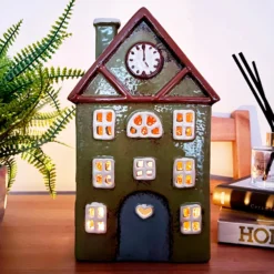 Green Clock Tower House Candle Holder
