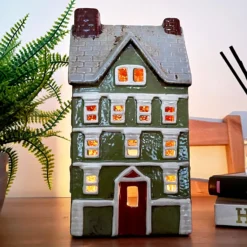 Large Green Town House Candle Holder
