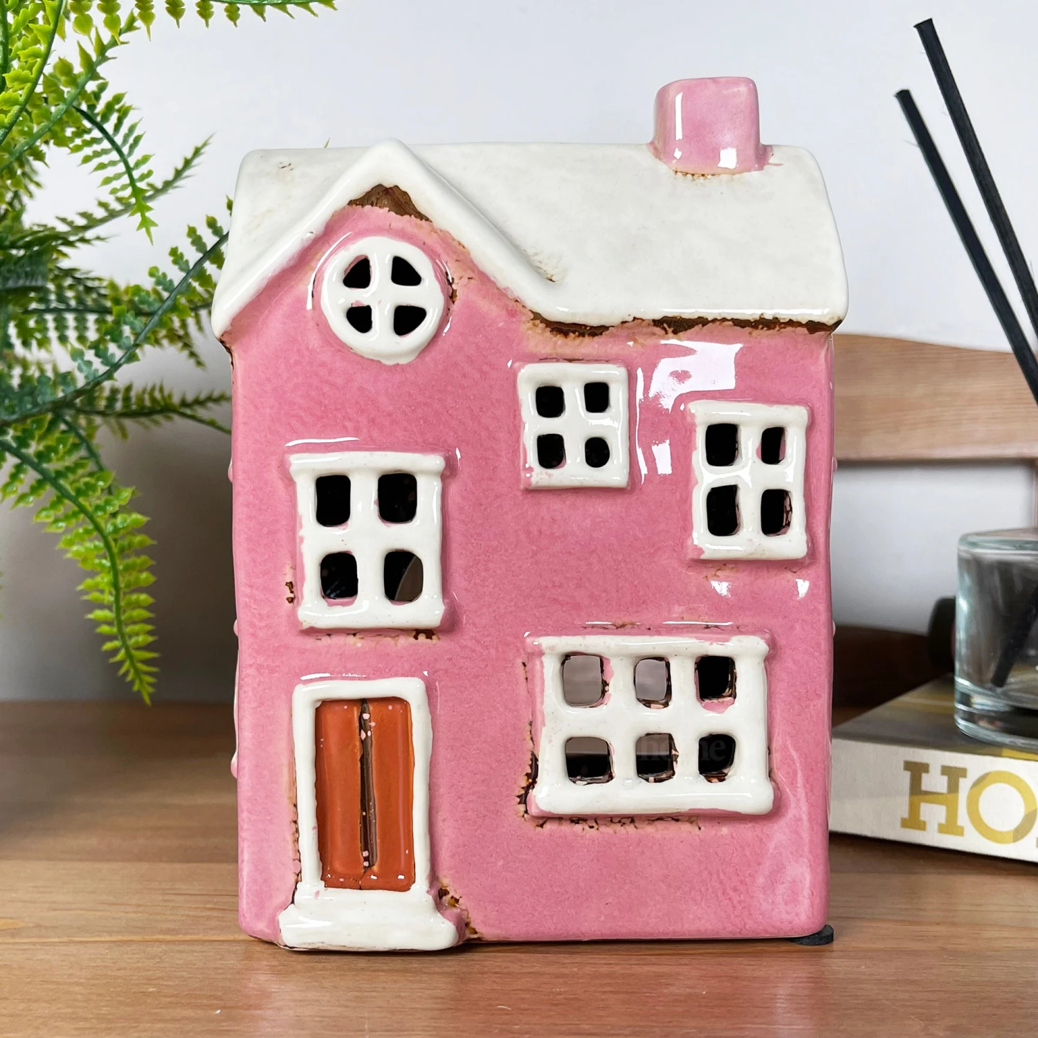 Ceramic Pink Modern House Candle Lantern 2 Ceramic Pink Modern House Candle Lantern - Image 2