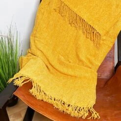 Soft Plaid Ochre Yellow Throw 127cm X 152cm