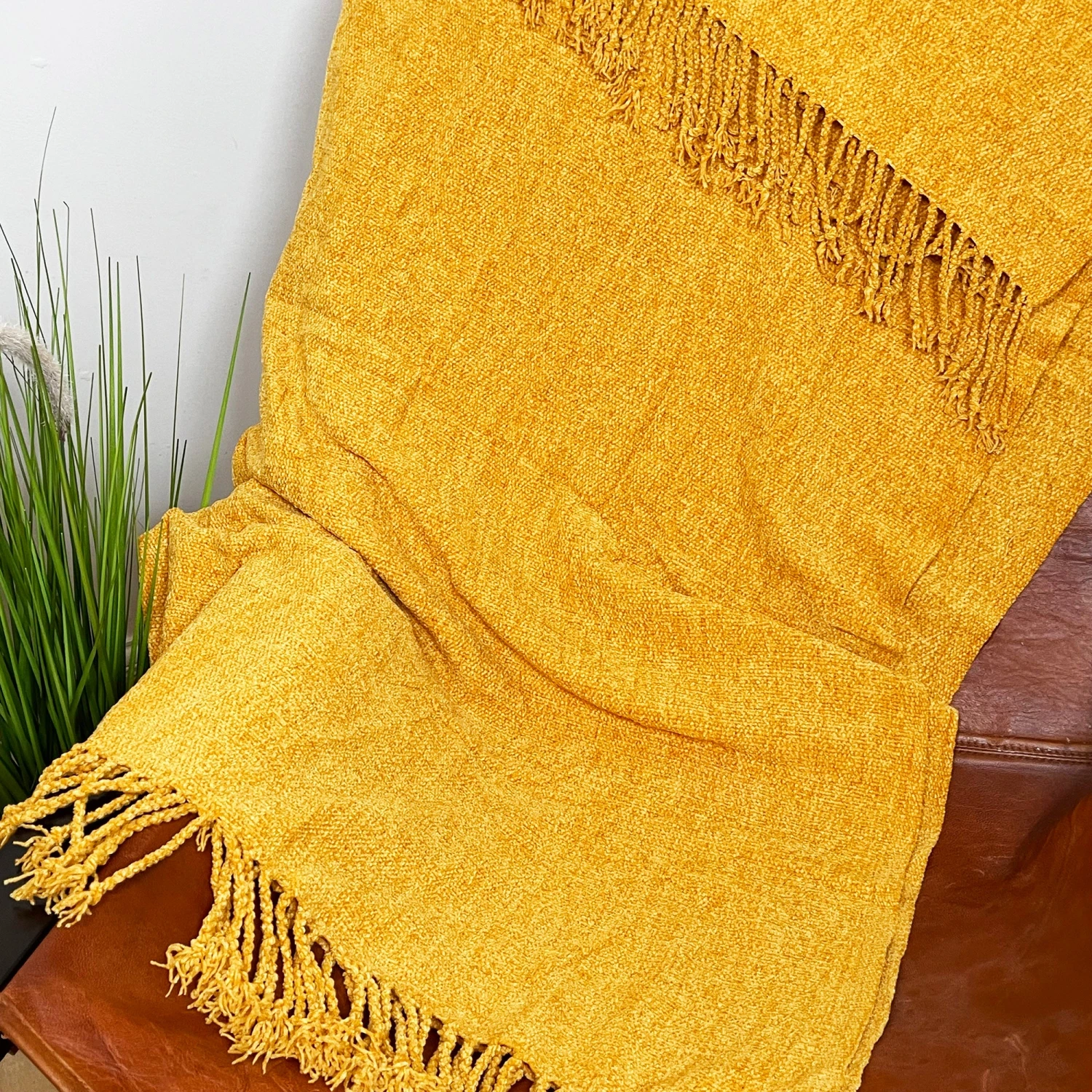 Soft Plaid Ochre Yellow Throw 127cm X 152cm 2 Soft Plaid Ochre Yellow Throw 127cm X 152cm - Image 2