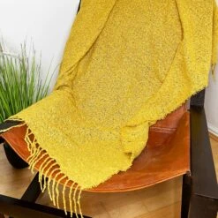 Soft Plaid Mustard Yellow Throw 127cm X 152cm