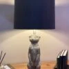 Silver Meerkat Table Lamp With Blue Velvet Drum Shade