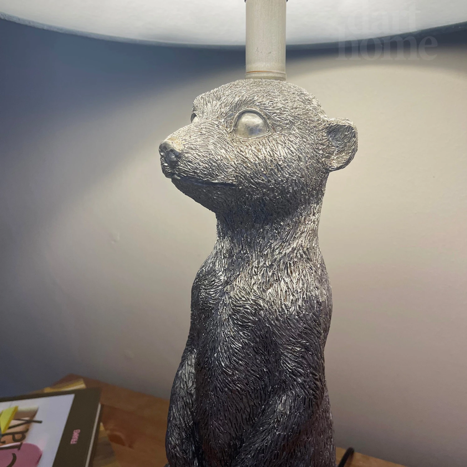 Silver Meerkat Table Lamp With Blue Velvet Drum Shade 2 Silver Meerkat Table Lamp With Blue Velvet Drum Shade - Image 2