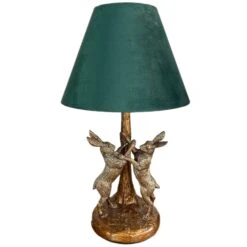 Gold Marching Hares Lamp With Green Velvet Shade -Home Decoration IMG E8803 editedAWcopy