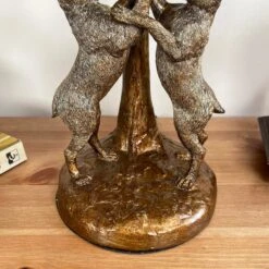 Gold Marching Hares Lamp With Green Velvet Shade -Home Decoration IMG E8806 editedAZ