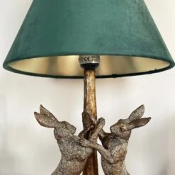 Gold Marching Hares Lamp With Green Velvet Shade -Home Decoration IMG E8807 editedBA