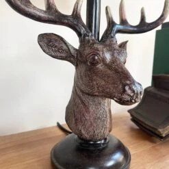 Stags Head Table Lamp With White Linen Shade -Home Decoration IMG E8819 editedBL
