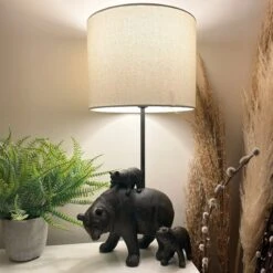 Black Bear Family Lamp With White Drum Shade