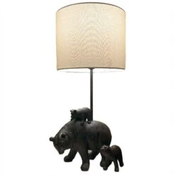 Black Bear Family Lamp With White Drum Shade -Home Decoration IMG E9073copy1