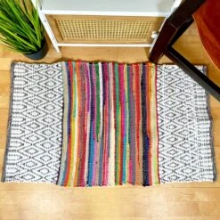 Rainbow Cotton Rag Rug W/ Tassels 90cm