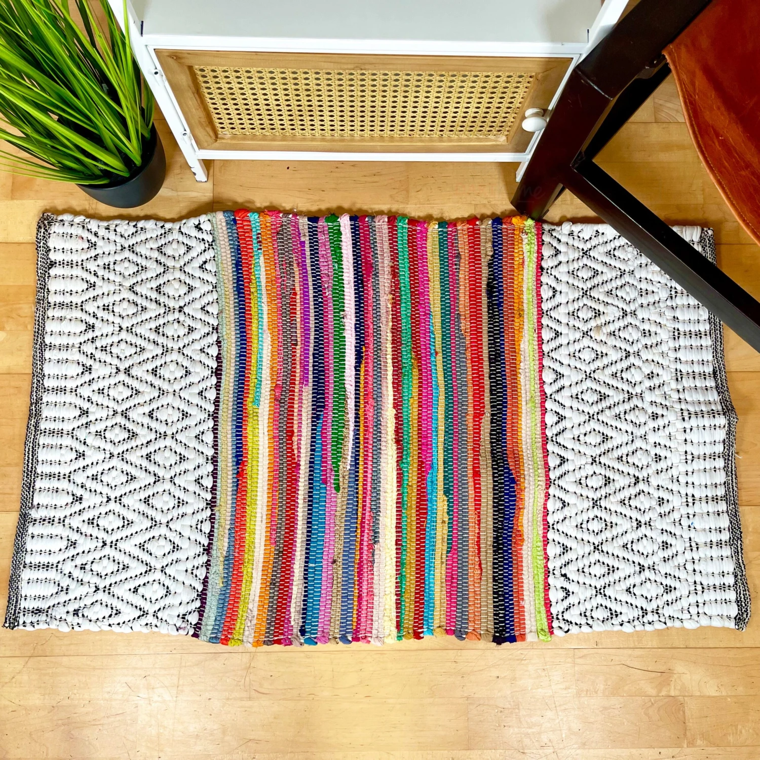Rainbow Cotton Rag Rug W/ Tassels 90cm 1 Rainbow Cotton Rag Rug W/ Tassels 90cm