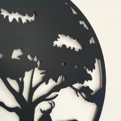 Black Metal Round Tree Deer Silhouette Wall Art -Home Decoration IMG E9355 editedAU