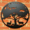 Black Metal Round Tree Deer Silhouette Wall Art
