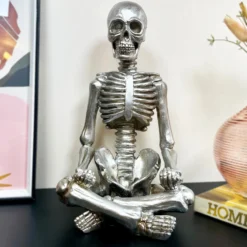 Chrome Silver Meditating Skeleton Ornament