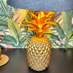 Gold Pineapple Table Lamp W/ Black Fabric Shade -Home Decoration IMG E9748 edited22