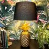 Gold Pineapple Table Lamp W/ Black Fabric Shade
