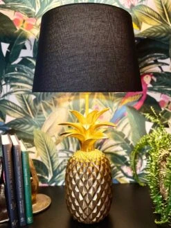 Gold Pineapple Table Lamp W/ Black Fabric Shade -Home Decoration IMG E9761 edited25 scaled