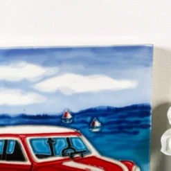 Red Car On Beach Ceramic Tile Wall Art -Home Decoration IMG E9883