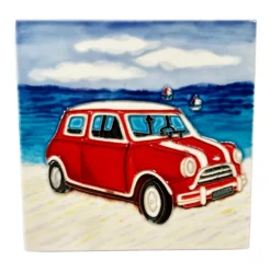 Red Car On Beach Ceramic Tile Wall Art -Home Decoration IMG E9888copy