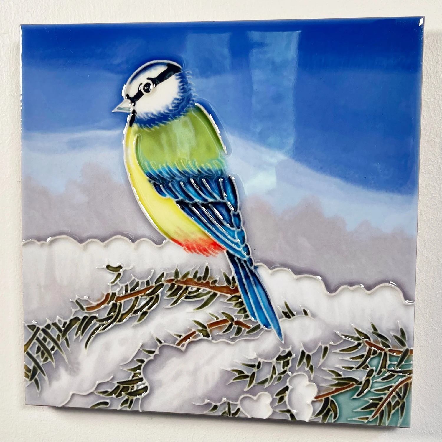 Winter Blue Tit Ceramic Tile Wall Art 1 Winter Blue Tit Ceramic Tile Wall Art